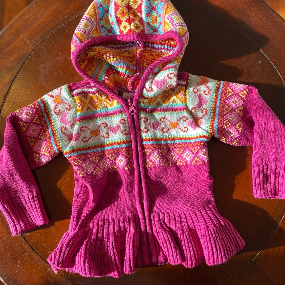 Childrens Place Pink Hoodie Ruffle Pattern Sweater Size 24 Months
